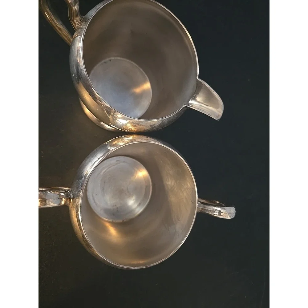 Academy‎ Silver on Copper Vintage Creamer Sugar Serving Cups Set Pair